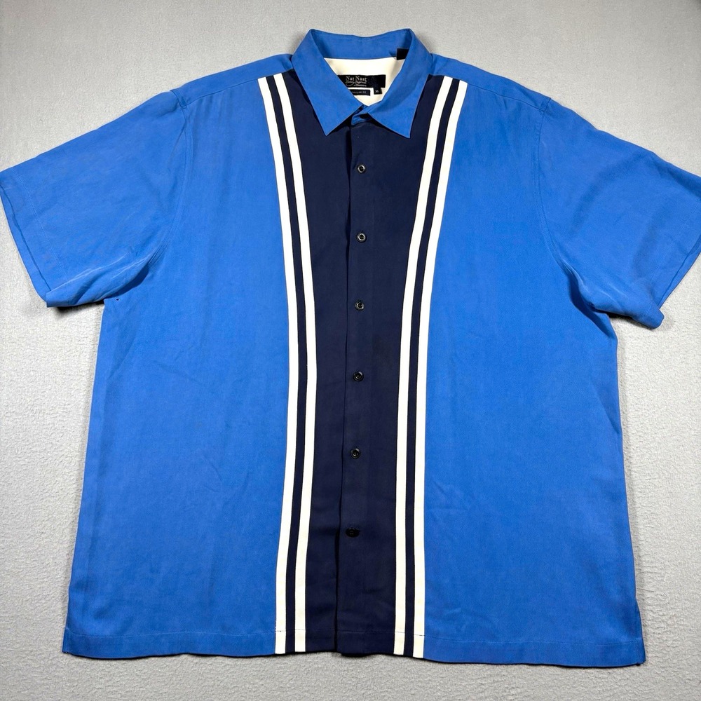 Nat Nast Luxury Originals Silk American Fit Shirt Men’s XL Blue Striped SS